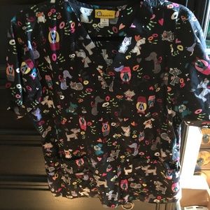 Large Black Dog Print Scrub Top